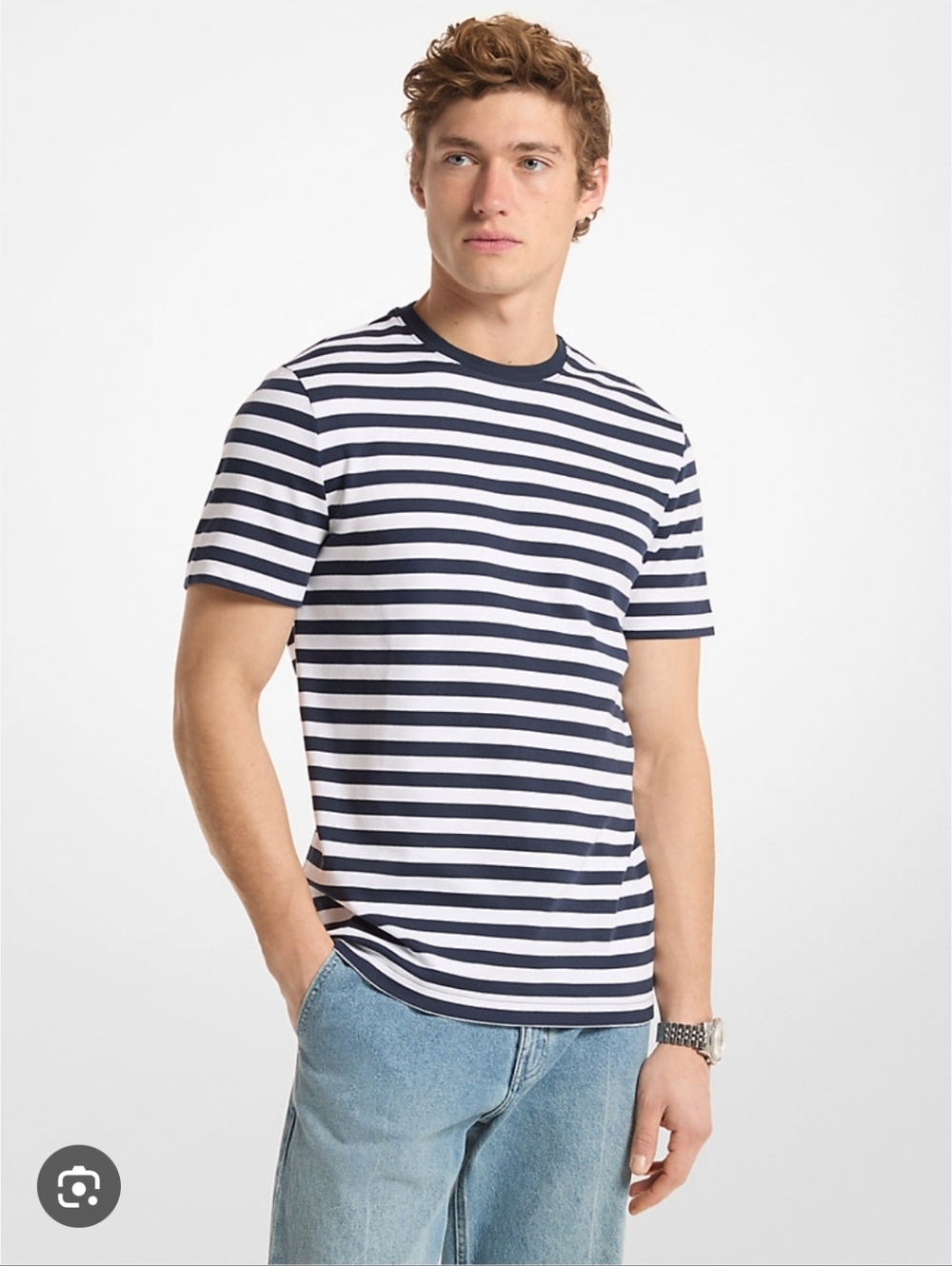 Mey Story Navy and White Striped Short Sleeve Slim Fit  Tee Size M Like New